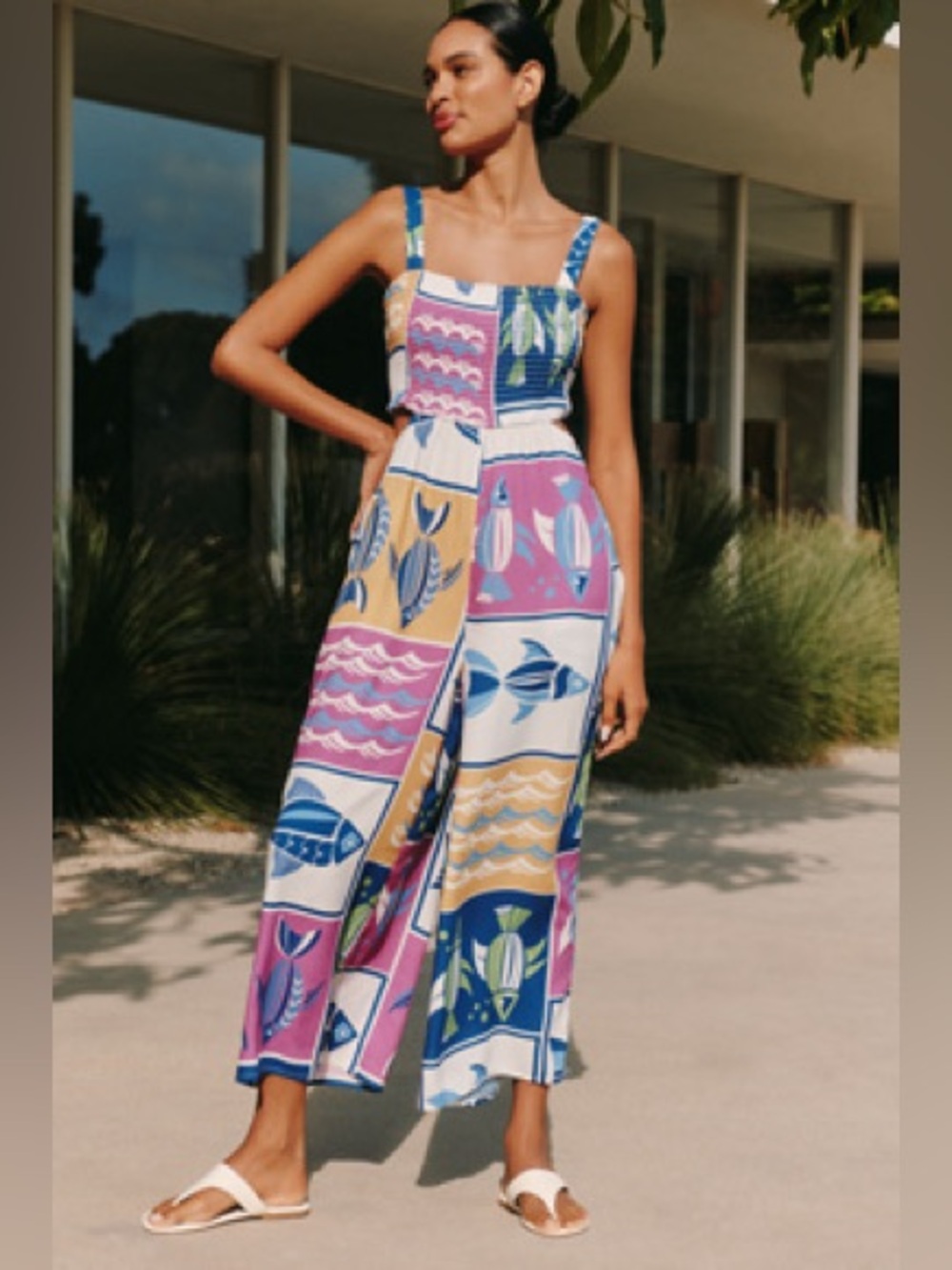 Colorblock Square-Neck Wide-Leg Jumpsuit - Multi